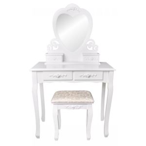 GOODHOME Toaletní kosmetický stolek se zrcadlem a taburetem Zayn bílý