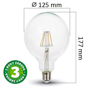 Prémiová retro LED žárovka E27 SAMSUNG čipy 6W 806lm G125 teplá, filament