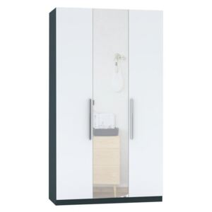 Šatní skříň se zrcadlem Merlot 3D, Barva: antracit/bílá + zrcadlo, Typ vnitřní: B1, Držáky: chrom