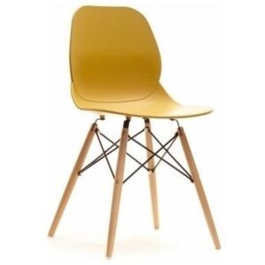 Moderní jídelní židle SWEN Hořčicově žlutá - dřevěná podnož