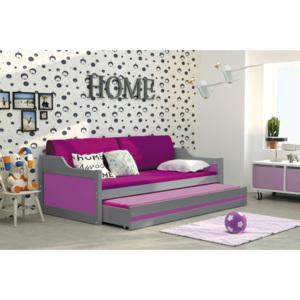 B2b1 BMS-group Dětská postel s přistýlkou DAVID 80x190 cm, grafitová/fialová Pěnová matrace