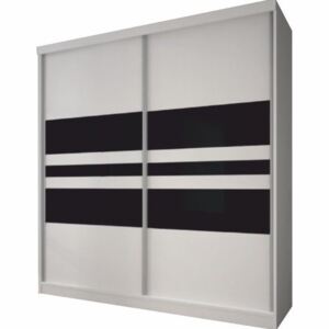 Tempo Kondela Skříň s posuvnými dveřmi, bílá / černé sklo, 233x218, MULTI 11