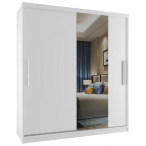 Bílá šatní skříň se zrcadlem a posuvnými dveřmi šířka 133 cm 88