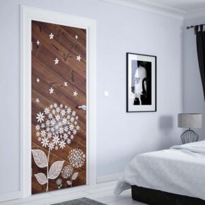 GLIX Fototapeta na dveře - Modern Flowers And Wood Planks | 91x211 cm