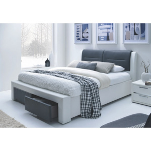 Manželská postel 180x200 cm v bílé ekokůži s roštem a úložným prostorem KN325