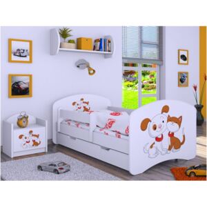 Dětská postel se šuplíkem 180x90cm PEJSEK A KOČIČKA - bílá