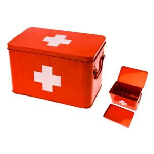 Plechový box lékárnička L Present Time (Barva- červená, bílý kříž)