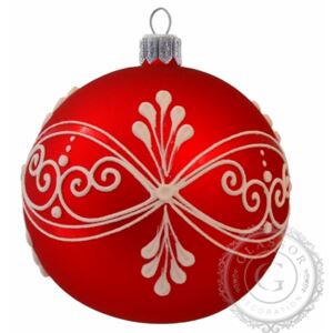 Vánoční ozdoba červená baňka s bílým dekorem
