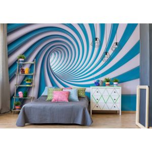 Fototapeta - 3D Swirl Tunnel Blue And White Vliesová tapeta - 250x104 cm
