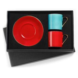 Turecký kávový set 2 šálků s podšálky, červená / tyrkysová, Egej - Selamlique