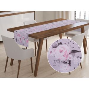 Dekorační běhoun na stůl BK-020 Růžové květy na šedém 45x160 cm