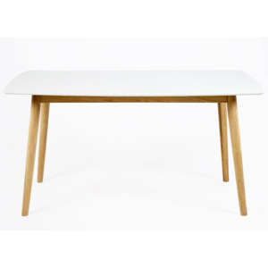 Jídelní stůl 150x80 cm v bílé matné barvě s podnoží v dekoru dub DO190