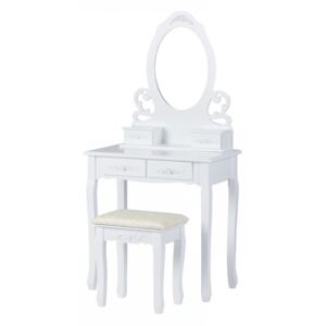 MODERNHOME Toaletní kosmetický stolek se zrcadlem a taburetem Molly bílý