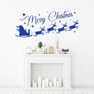 Merry Christmas Santa II. - samolepka na zeď Modrá 100 x 40 cm