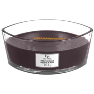 WoodWick - vonná svíčka Black Plum Cognac (Koňak z černých švestek) 453g (Unikátní a delikátní vůně černé švestky a ostružiny naložené v chutném koňaku.)