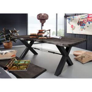 DARKNESS Jedálenský stôl 240x110 cm X-nohy - sivá, prírodná