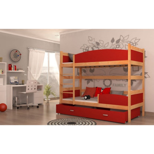 Dětská patrová postel se zábranou TWIST - červená barva