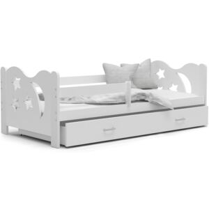 Dětská postel se šuplíkem MIKOLÁŠ - 160x80 cm - bílá - měsíc a hvězdičky