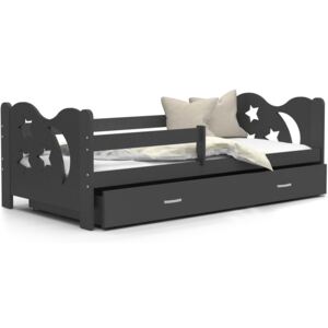 Dětská postel se šuplíkem MIKOLÁŠ - 160x80 cm - šedá - měsíc a hvězdičky