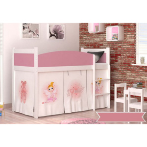 Dětská stanová postel SWING + matrace + rošt ZDARMA, 184x80, bílá/vzor BALET/červená