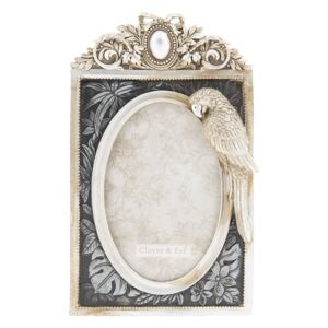 Stříbrný fotorámeček s ornamenty a papouškem - 15*3*24 cm / 10*15 cm