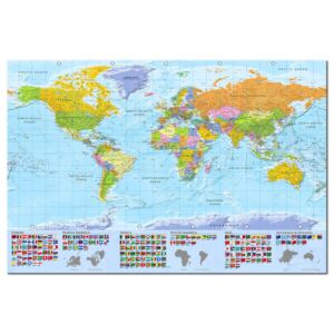 Mapa světa - vlajky států + háčky a hřebíčky ZDARMA Velikost (šířka x výška): 90x60 cm