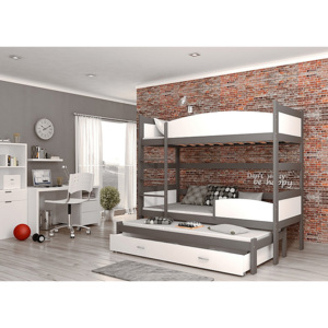 Dětská patrová postel SWING3 + rošt + matrace ZDARMA, 190x90, šedý/bílý