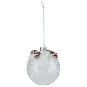 Skleněná vánoční koule s perličkami a šiškami - Ø 8 cm