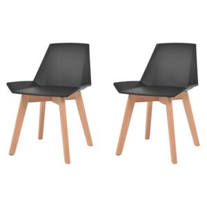 Jídelní židle 2 ks černé plastové sedáky - bukové nohy