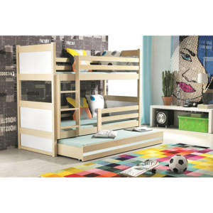Patrová postel FIONA 3 + matrace + rošt ZDARMA, 90x200 cm, borovice, bílá