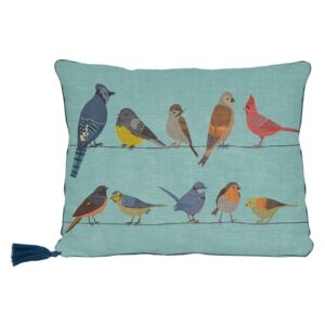 Modrý polštář Little Nice Things Fancy Birds, 35 x 50 cm