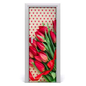Samolepící fototapeta na dveře Červené tulipány