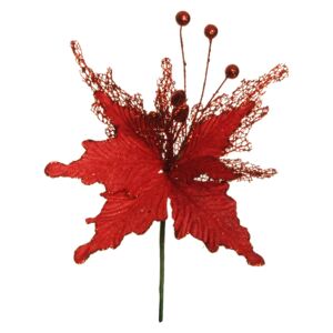 Evergreens Velvet Poinsetia s flitry (31cm) - červená
