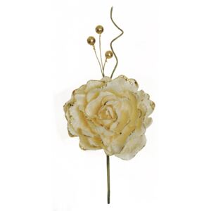Evergreens Růže velvet s flitry (30cm) - krémová