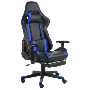 Otočná herní židle s podnožkou modrá PVC