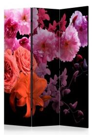 Murando DeLuxe Paraván fialovorůžové květy na černé 135x172 cm