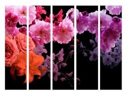 Murando DeLuxe Paraván fialovorůžové květy na černé 135x172 cm