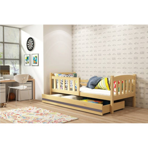 Dětská postel FLORENT + matrace + rošt ZDARMA, 80x190, borovice, grafitová