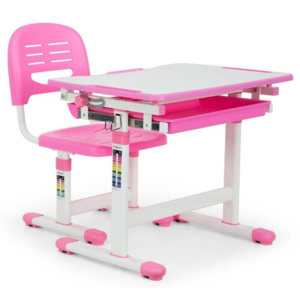 OneConcept Annika dětský psací stůl, dvoudílná sada, stůl, židle, výškově nastavitelné, růžová