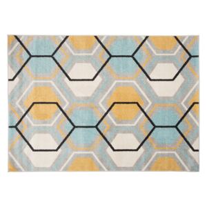 Kusový koberec AZUR plástev - šedý/tyrkysový/oranžový