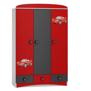 Šatní skříň s grafikou SPEED ABS 10 bílá | grafit | červená