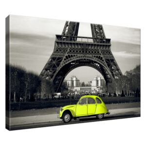 Obraz na plátně Žluté auto před Eiffelovou věží 30x20cm 1372A_1T