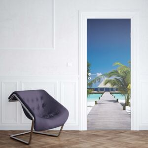 GLIX Fototapeta na dveře - Beach Pier Sea Sand Tropical Palms | 91x211 cm