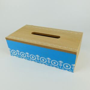 Dřevěná krabička na kapesníky modro- zelená
