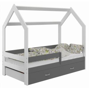 Dětská postel Domek 80x160 cm D3, rošt ZDARMA - bílá (Barva zábrany: Šedá, Barva úložného prostoru: Šedá, Volba matrace: Bez matrace)