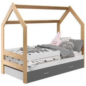 Dětská postel Domek 80x160 cm D3, rošt ZDARMA - borovice (Barva zábrany: Bílá, Barva úložného prostoru: Šedá, Volba matrace: Bez matrace)