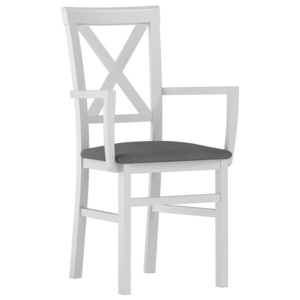Jídelní dřevěná židle v bílé barvě s čalouněným sedákem v šedé látce typ 102 KN1181