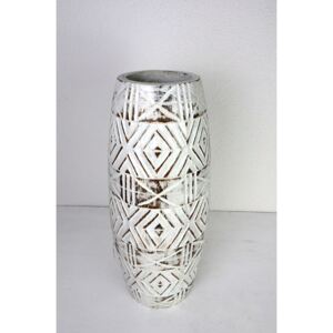 Váza bílá TIMOR, exotické dřevo, ruční práce, Indonésie