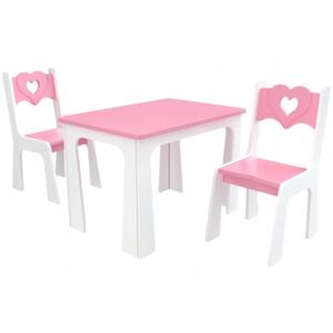 BHome Dětský stůl s úložným prostorem a židlemi Srdce - růžové