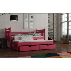 Dětská postel s přistýlkou a šuplíky 90x200 DEBRA - růžová